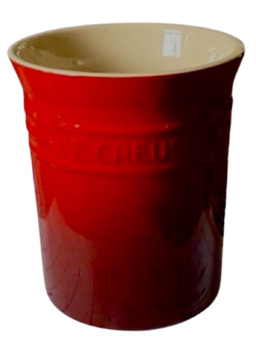 Le Creuset Utensil Holder Crock Ombre Cerise Flame Red Stoneware Kitchen Jar